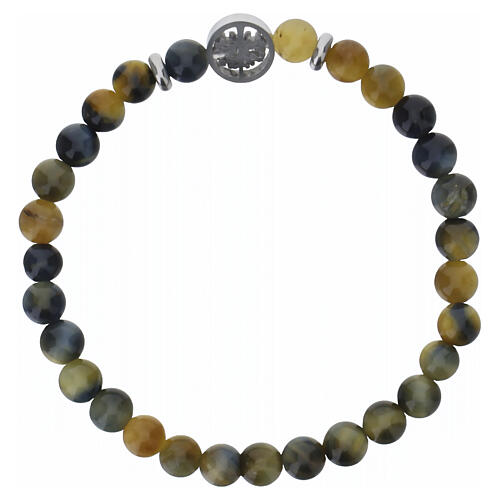 Bracciale elastico con medaglietta albero della vita in occhio di tigre misto 6 mm argento 4