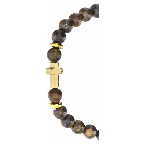 Bracciale elastico con croce in bronzite 6 mm oro 2