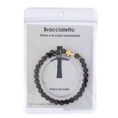 Bracciale elastico con croce in bronzite 6 mm oro 3