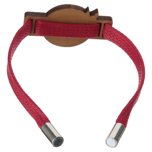 Bracelet rouge Monastère des Clarisses médaille Pape Léon XIV colombe de la paix en bois d'olivier 3