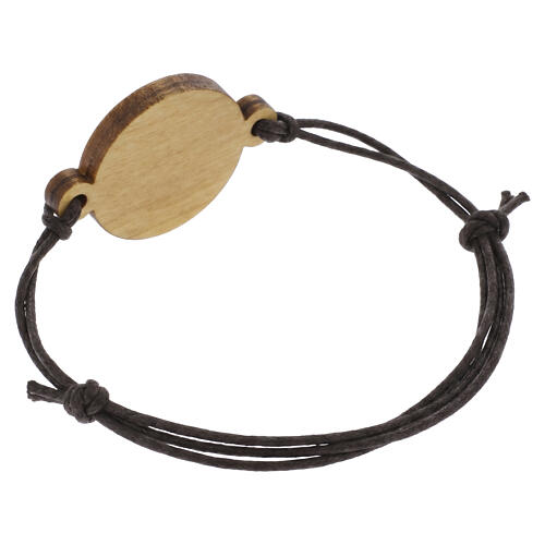 Pulseira franciscana Clarissas em madeira de oliveira com medalha Pax et Bonum e cordão marrom 3