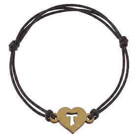 Armband mit Herz-Anhänger aus Olivenholz mit durchbrochenem Tau und braunem Kordelband, Klarissen-Kloster