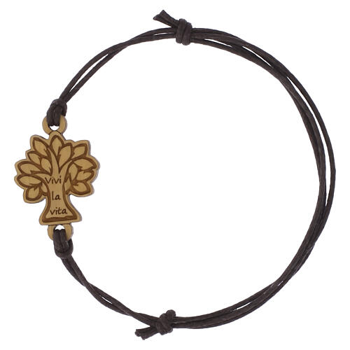 Pulseira de oliveira do Mosteiro das Clarissas com Árvore da Vida recortada e cordão marrom regulável 1