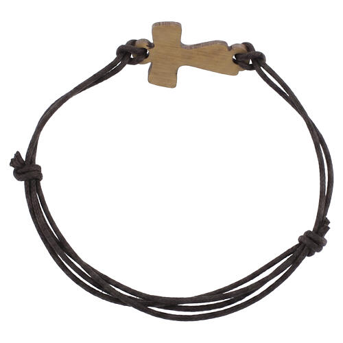 Bracciale con Tau francescano Monastero Clarisse in legno d'ulivo e cordino marrone 3