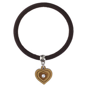 Elastisches Armband mit Herz-Anhänger aus Olivenholz und glänzendem Akzent, Klarissen-Kloster