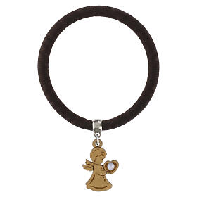 Elastisches Armband mit Schutzengel-Anhänger aus Olivenholz und glitzerndem Element, Klarissen-Kloster