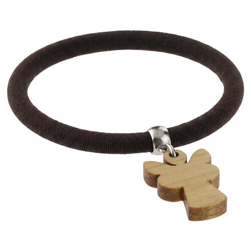 Pulseira elástica Mosteiro das Clarissas com anjo da guarda madeira de oliveira e cristal luminoso 3