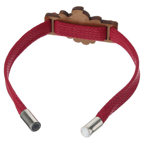 Pulsera roja Monasterio Clarisas con ángel de la guarda central de madera de olivo 3