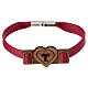 Bracciale Tau cuore rosso Monastero Clarisse in cuoio e legno d'olivo s1