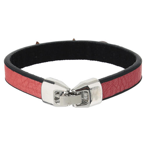 Red bracelet with olive wood star, moon and sun charm by Clare Monastery 2