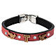 Bracciale religioso rosso Monastero Clarisse in cuoio e legno d'olivo s1