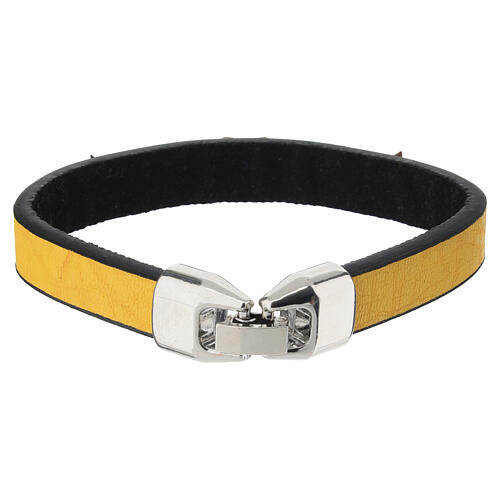 Pulseira religiosa amarela do Mosteiro das Clarissas em couro e madeira de oliveira 2