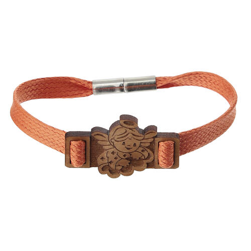 Orange strap with decorative guardian angel in natural olivewood, Poor Clares Monastery 1