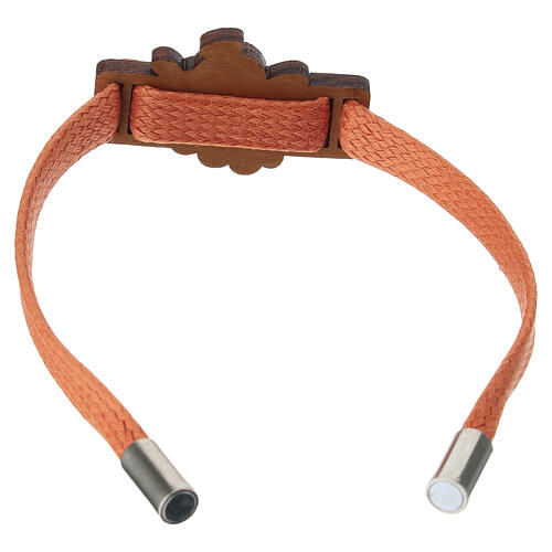 Orange strap with decorative guardian angel in natural olivewood, Poor Clares Monastery 3