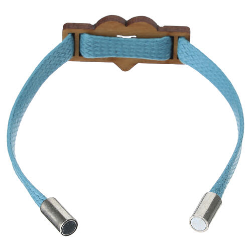 Bracelet religieux bleu Monastère des Clarisses en cuir avec cœur Tau 3