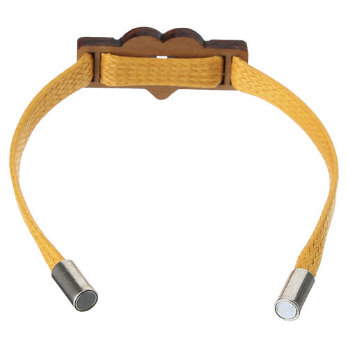 Yellow Tau heart bracelet, Poor Clares Monastery, leather and olivewood 3