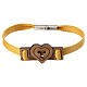 Bracciale giallo con Tau Monastero Clarisse in cuoio e legno d'olivo s1