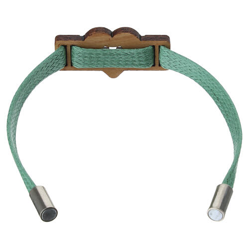 Pulsera verde religiosa Monasterio Clarisas de cuero y madera de olivo 3