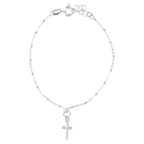 Cross charm bracelet 925 silver 19 cm with light-blue beads, Valenti 2