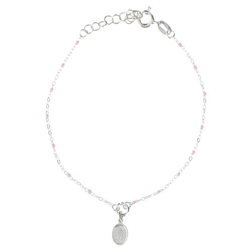 Bransoletka 20 cm, srebro 925, Cudowna Madonna, różowe koraliki, Valenti 2