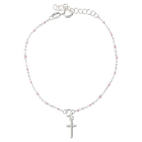 Religious bracelet 20 cm 925 silver cross with pink beads, Valenti 2