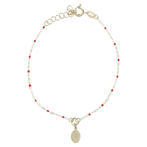 Miraculous Mary bracelet 20 cm in 925 silver with gold finish and red beads, Valenti 2