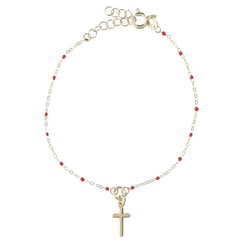 Bransoletka 20 cm ze srebra 925, pozłacana, krzyżyk z czerwonymi perełkami, Valenti 2