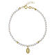 Pulsera 20 cm plata 925 acabado oro Virgen Milagrosa perlas sintéticas blancas Valenti s1