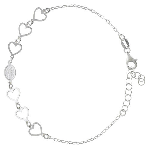 925 silver bracelet with hearts and Miraculous Medal, Valenti 2