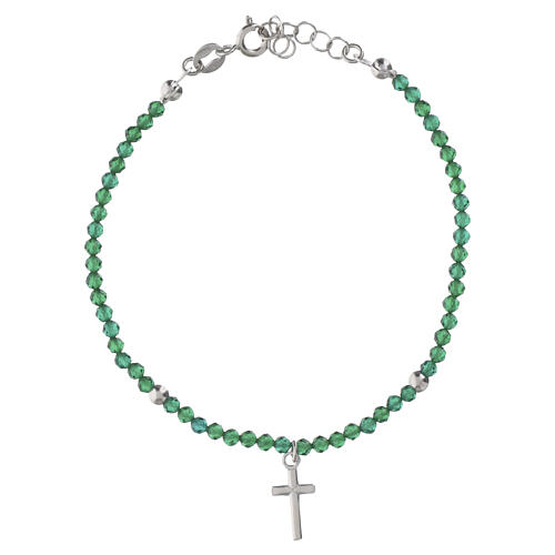 Bracelet 20 cm argent 925 perles vertes et croix Valenti 2