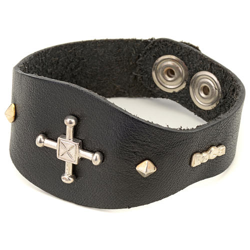 Bracelet in black leather with decorations in sterling silver 1