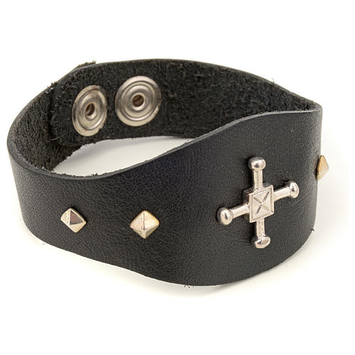 Bracelet in black leather with decorations in sterling silver 2