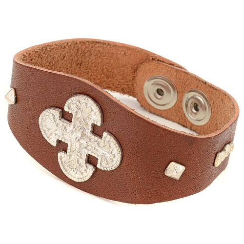 Bracelet in brown leather with decorations in sterling silver 1