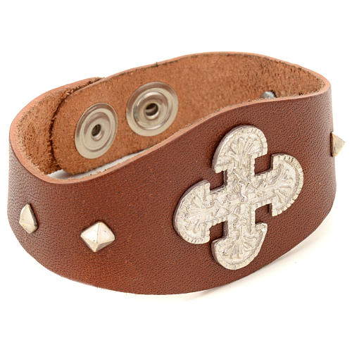 Bracelet in brown leather with decorations in sterling silver 2
