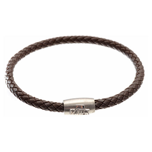 Bracelet in brown leather with silver cross, MATER jewels 1