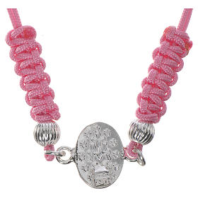 Miraculous Medal bracelet with pink cord, 925 silver