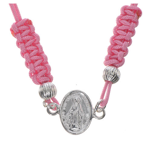 Miraculous Medal bracelet with pink cord, 925 silver 1