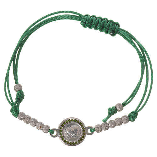 Bracelet with green cord and Pope Francis medal in 925 silver 1