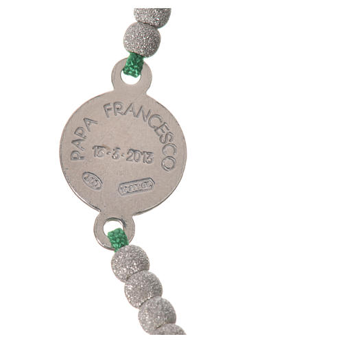 Bracelet with green cord and Pope Francis medal in 925 silver 3