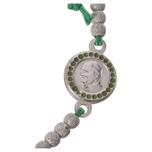 Bransoletka sznurek zielony medalion srebro 925 Papież Franciszek 2