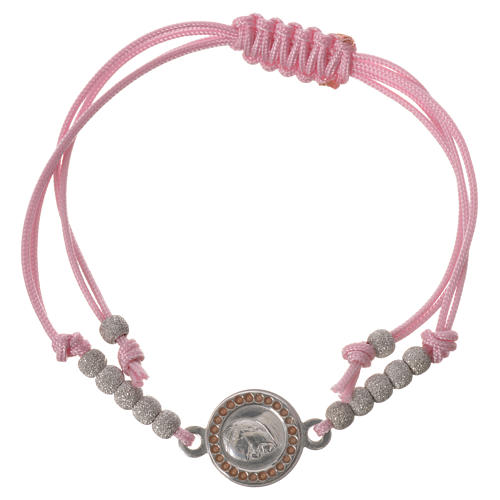 Armband mit rosafarbigem Seil und Medaille Silber 800 Papst Franziskus 1