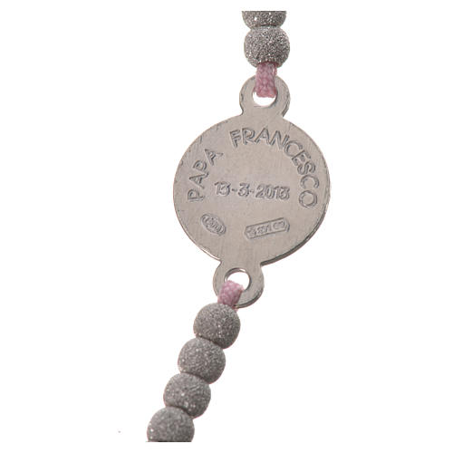 Bracelet with pink cord and Pope Francis medal in 800 silver 3