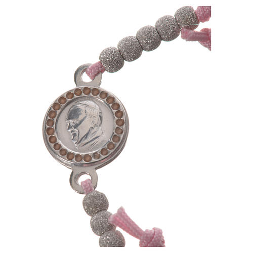 Bracelet corde rose médaille argent 800 Pape François 2