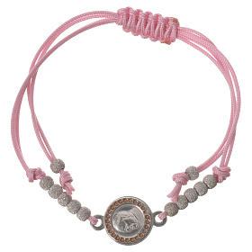 Bracciali in argento: Bracciale corda rosa medaglia arg 800 Papa Francesco