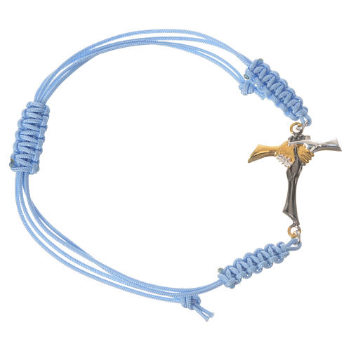 Bracelet corde bleu ciel Croix de l'Amitié argent 800 1