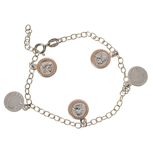 Bracelet in 925 silver with Guardian Angel medal, pink 1