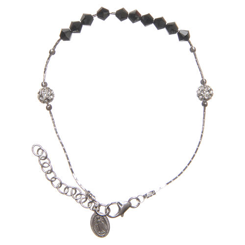 Rosary bracelet in sterling silver and strass with black cross 1