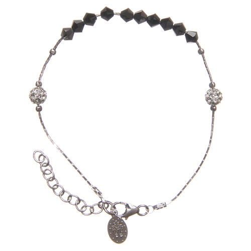 Rosary bracelet in sterling silver and strass with black cross 2