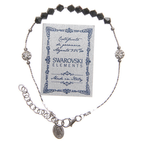 Rosary bracelet in sterling silver and strass with black cross 3