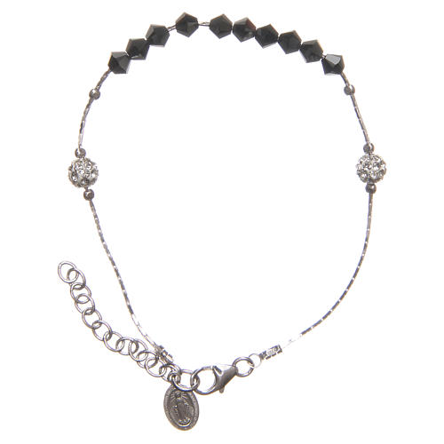 Rosary bracelet in sterling silver and strass with black cross | online ...